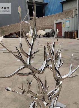 不锈钢树枝雕塑户外仿真景观装饰园林造景艺术品抽象镜面树藤摆件