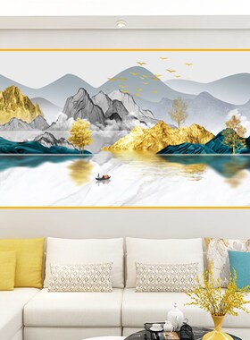 速发客厅贴发背景墙贴纸横幅饰装画卧室壁画自粘墙纸沙画一整张床