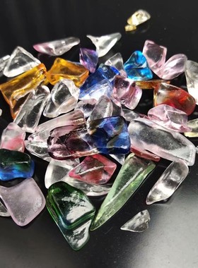 速发宝晶琉工碎石彩色假山盆景聚水盆鱼缸装饰纯手璃打磨供佛装藏