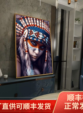印第安人装饰画展厅酒吧简约现代个性展厅样板挂画大尺寸民宿壁画