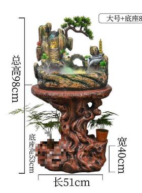 假艺山水喷泉风水轮摆件木根雕创意树脂工品F8758S7J仿底流座盆景