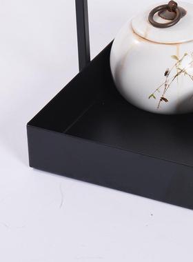 新中式铁艺提篮样板间软装现代托盘酒店创意黑色铁艺茶托饰品摆件