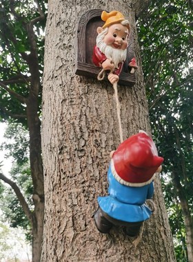 花园侏儒b小矮人攀爬绳树脂工艺品摆件装饰品庭院独立站跨境树脸