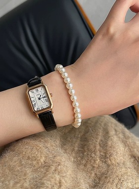 珍珠手链女施家正圆高级感弹力绳细小米粒叠戴手饰手串大珍珠手链