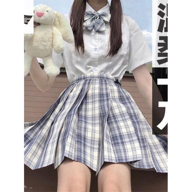 jk制服套装正版全套日系学院风夏季长短袖百褶裙女学生水手服格裙 - 图0