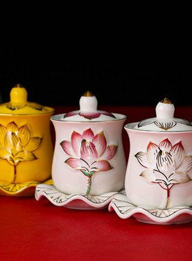 速发供圣杯供佛杯家用供奉观音水水杯陶瓷莲花净水佛供杯水杯供杯