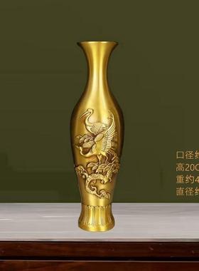 全铜花瓶家居装饰品摆件仙鹤瓶子玄关电视柜客厅工艺品中式送礼