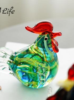 小公鸡琉璃混彩艺术摆件轻奢客厅儿童房玄关样板房装饰品乔迁送人