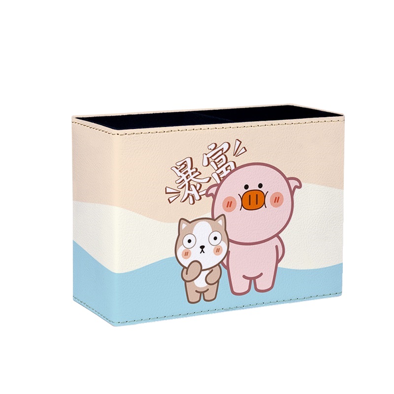 卡通可爱创意皮革笔筒时尚轻奢个性学生儿童桌面收纳盒高颜值摆件 - 图3