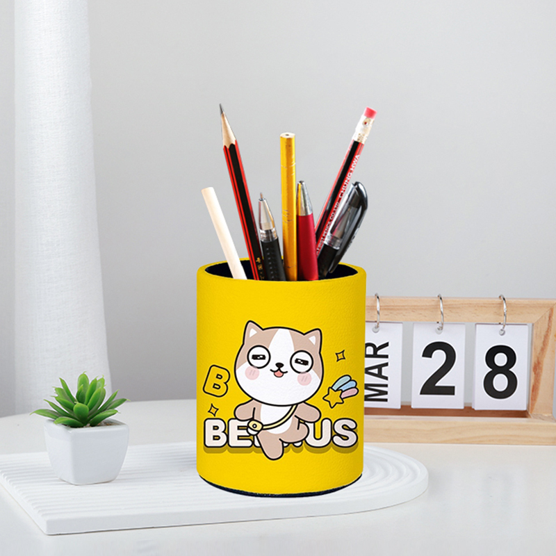 卡通可爱创意皮革笔筒时尚轻奢个性学生儿童桌面收纳盒高颜值摆件 - 图1