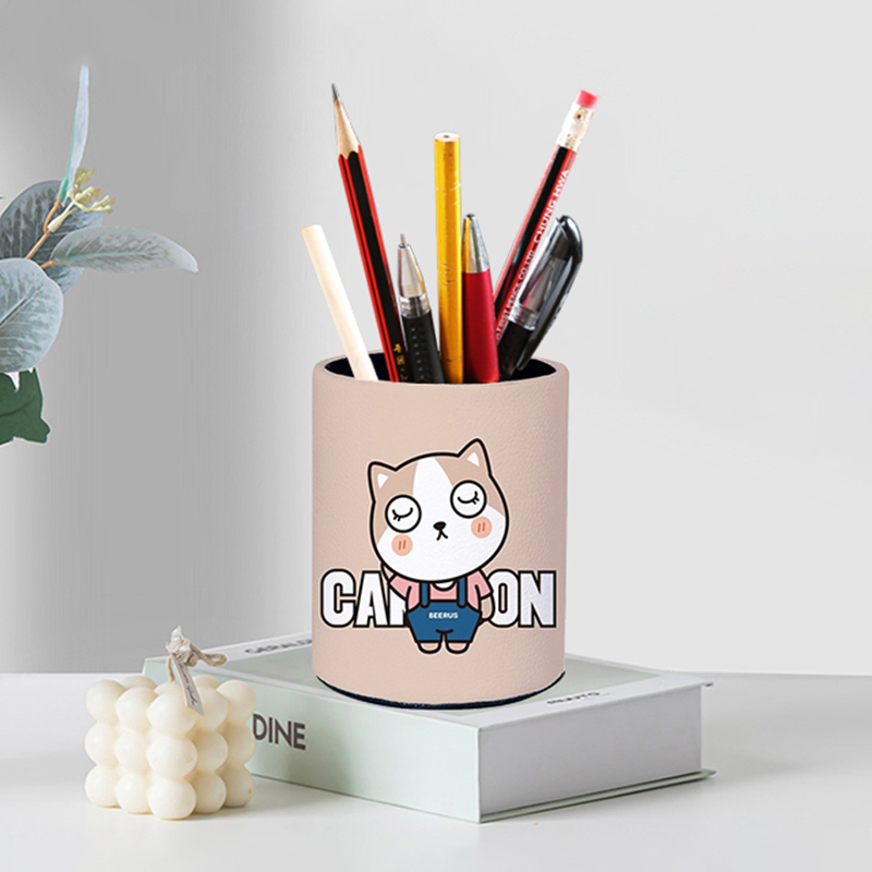 卡通可爱创意皮革笔筒时尚轻奢个性学生儿童桌面收纳盒高颜值摆件 - 图2