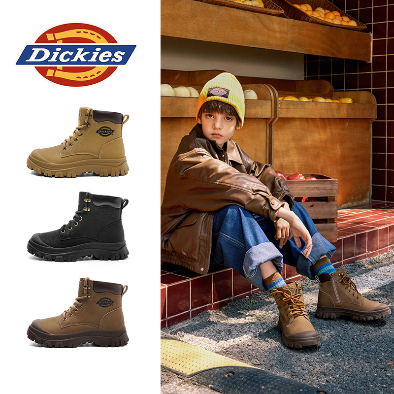 Dickies男童靴子秋冬新款棉鞋儿童马丁靴女童冬靴户外雪地靴鞋子
