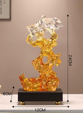 中式轻奢假山小ETC鸟新植物摆件样板客间厅艺术太湖石桌面装装饰