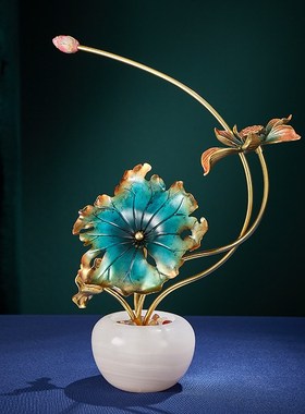全铜兰花摆件高级感花艺r工艺品新中式客厅玄关高档装饰品乔迁礼