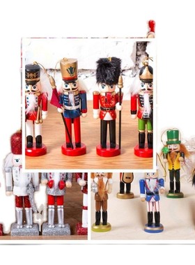速发件12CM圣诞挂偶彩绘胡桃士兵夹子木件酒吧餐厅圣诞摆木电视柜