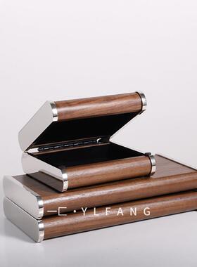 一匚现代轻奢胡桃木金属收纳盒 样板间售楼处民宿会所衣帽间摆件