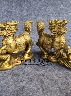 热销纯铜麒麟摆件一对麒麟送子招财镇宅瑞兽客厅动物桌面装饰工艺