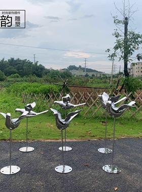 不锈钢展翅小鸟雕塑草坪花园鸽子摆件户外园林景观抽象动物装饰品
