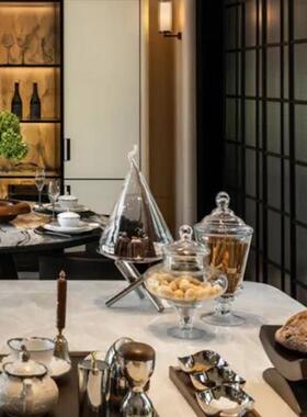 现代玻璃咖啡罐西点蛋糕罩金属托盘果盘样板间厨房餐厅装饰摆件