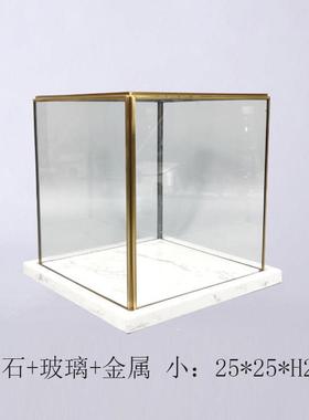 大理石方形玻璃罩摆件现代简约样板房间展厅工艺礼品摆饰展示陈列