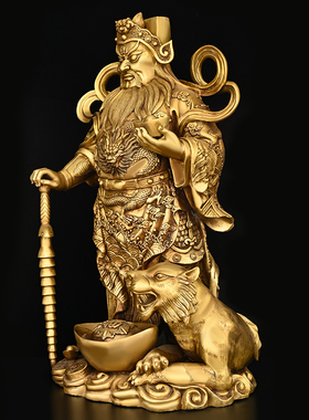 速发纯铜客财神赵公明神像家用武厅立落元宝财神特大号虎地赵元帅