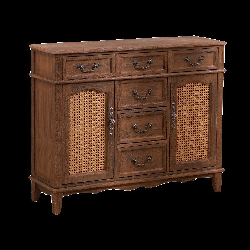 中式实木餐边柜家用玄q关客厅储物柜收纳大容量复古藤编酒柜茶水,淘宝优惠券,粉丝福利购,淘宝优惠卷