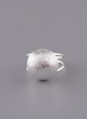 网红- 925银素银 女款时尚拉丝球面开口戒指 气质清新指环