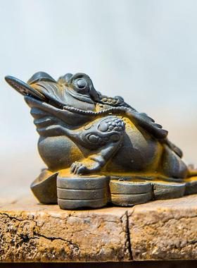 禅意茶道茶台客厅用品桌面蟾蜍金蟾茶宠可养茶具茶桌茶宠摆件