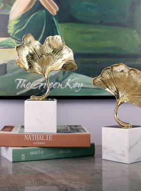 现代轻奢银杏叶大理石底座摆件新中式客厅卧室创意软装装饰品