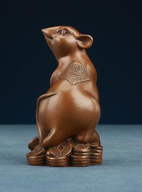 紫铜发财鼠摆件工艺品十二生肖铜器家居装饰品