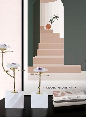 现代轻奢白水晶石铜工艺品大理石底座摆件样板间电视柜家居软装