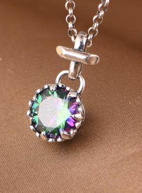 网红- 925银吊坠 文艺小巧十字架皇冠彩色立方氧化锆吊饰挂件女