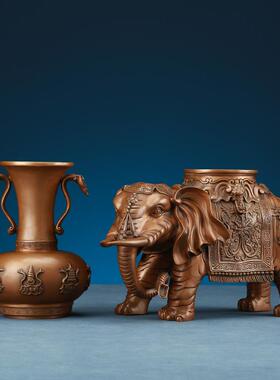 紫铜大象摆件家居饰品象一对办公室客厅玄关电视柜装饰