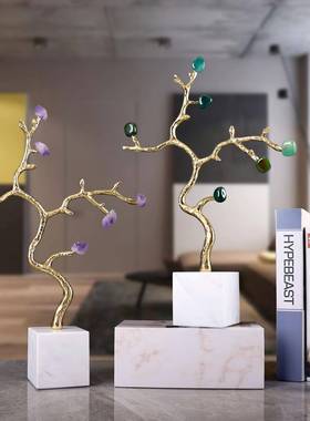 轻奢水晶树家居大理石底座摆件样板间电视柜婚庆礼物家居装饰品