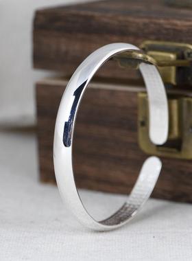 网红-足银光面银饰镯子女款时尚手环心经文简单文艺女士开口手镯