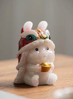 创意国潮可爱醒狮兔子精品变色可养茶宠摆件功夫茶具茶盘桌面装饰