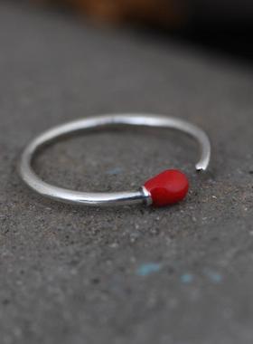 网红-925银素圈时尚文艺范食指环银饰女简约设计火柴银戒指