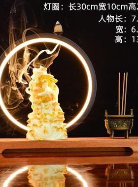 新中式关公倒流香财神摆件家用办公室客厅财神像公司武财神装饰品