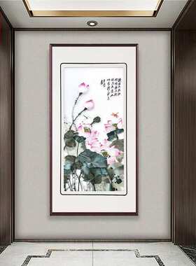 祺匠屋苏绣成品挂画新中式玄关画入户走廊过道壁画苏州刺绣画荷花