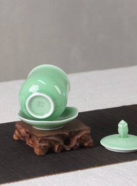 龙泉青瓷莲花供水杯圣水s杯家用佛前观音净水杯陶瓷供佛杯佛具摆