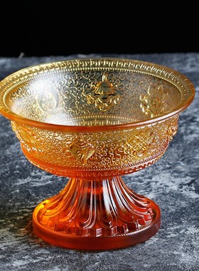 古法琉璃供杯八吉k祥供碗七彩琉璃供杯真琉璃蓝色绿色净水杯佛具