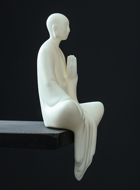 禅意白瓷小和尚家居客厅玄关新中式装饰摆M设陶瓷小僧桌面人物摆