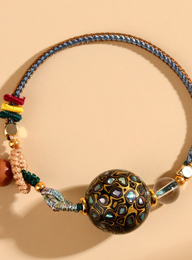 中式大漆螺钿手镯红金手工手链