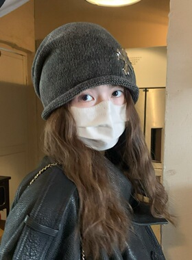 春野森川｜GREENHOUSES水洗做旧大头围针织帽女秋冬冷帽情侣套头