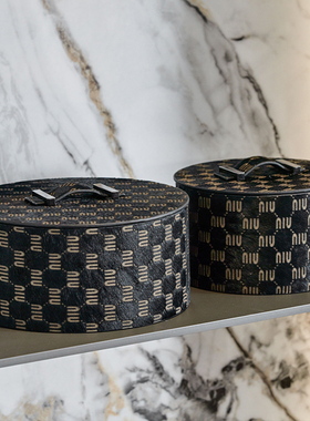 南洋风中古风衣帽间墙柜壁龛开A放格圆形收纳盒饰品盒子摆件带盖