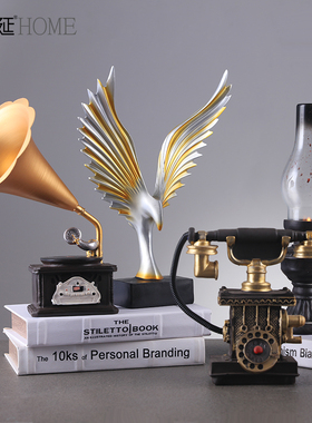 热销欧式怀旧复古摆件留声机模型家居酒柜咖啡厅店铺软装饰品创意