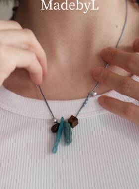 原创自制天然石抽绳毛衣炼choker小众百搭可调节项炼 中性