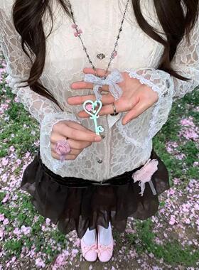 玫瑰藤蔓蝴蝶结爱心钥匙项链女甜美少女风可爱小众百搭毛衣链配饰