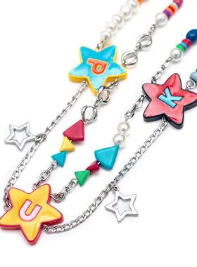 王鹤棣同款滴油珍珠宇宙色彩珠叠穿项炼