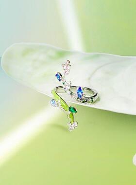 野兽派花枝窃语新款开口戒指女设计小众个性食指戒指